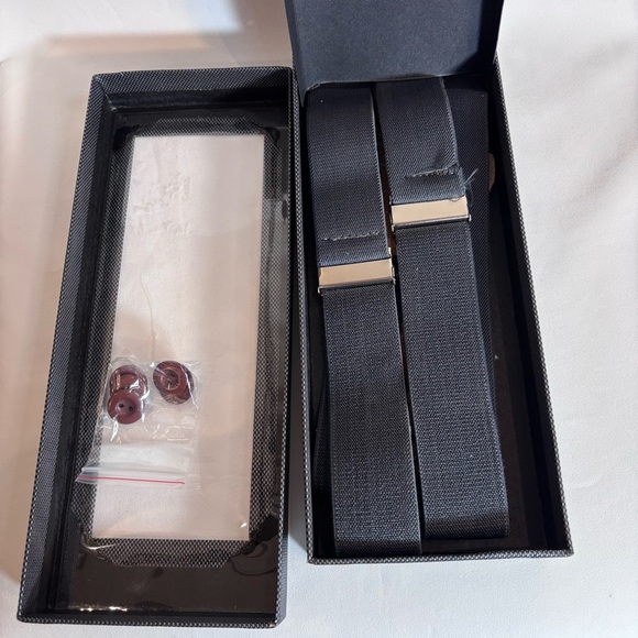 SUSPENDERS Unbranded Dark Charcoal Grey and Tan  With Extra Buttons NEW IN BOX - Picture 6 of 7